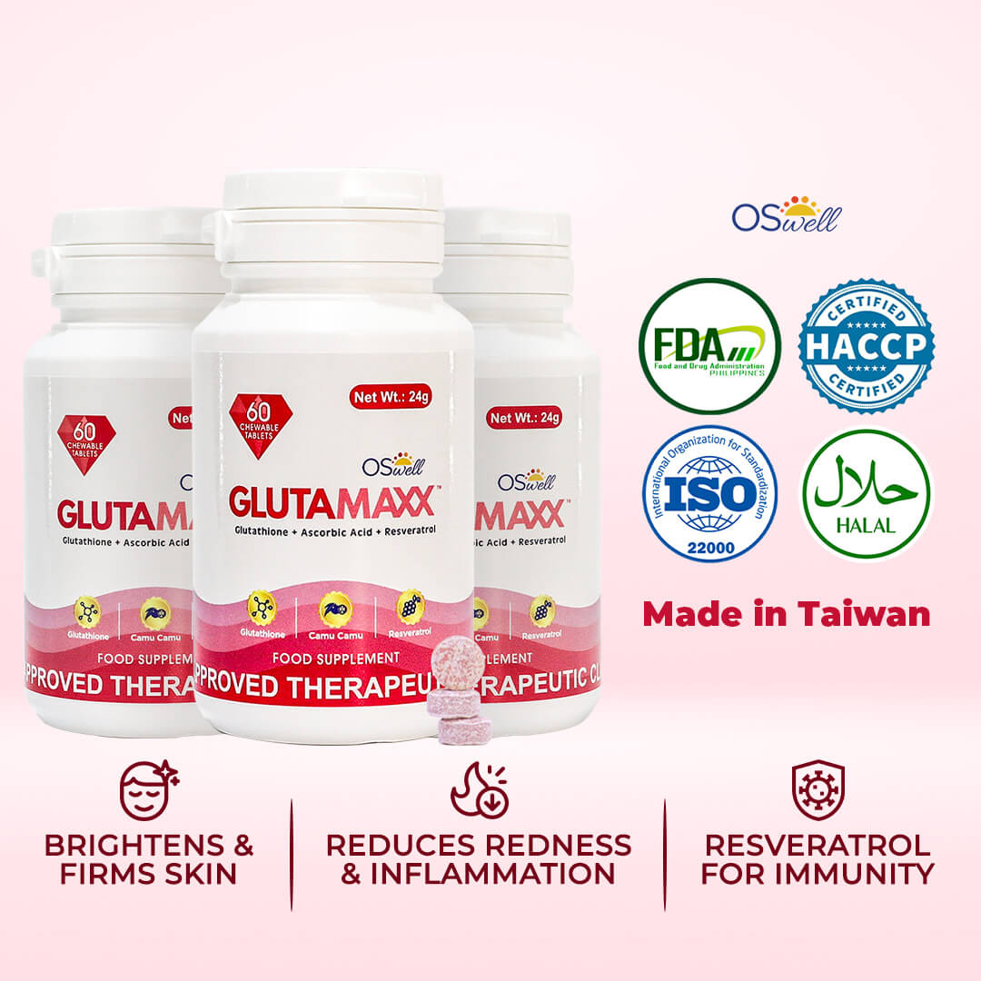 glutathione chewable OSwell GlutaMaxx 3 Bottles Glutathione Formula| Chewable Whitening,  Anti-Aging, Dark Spot Reduction