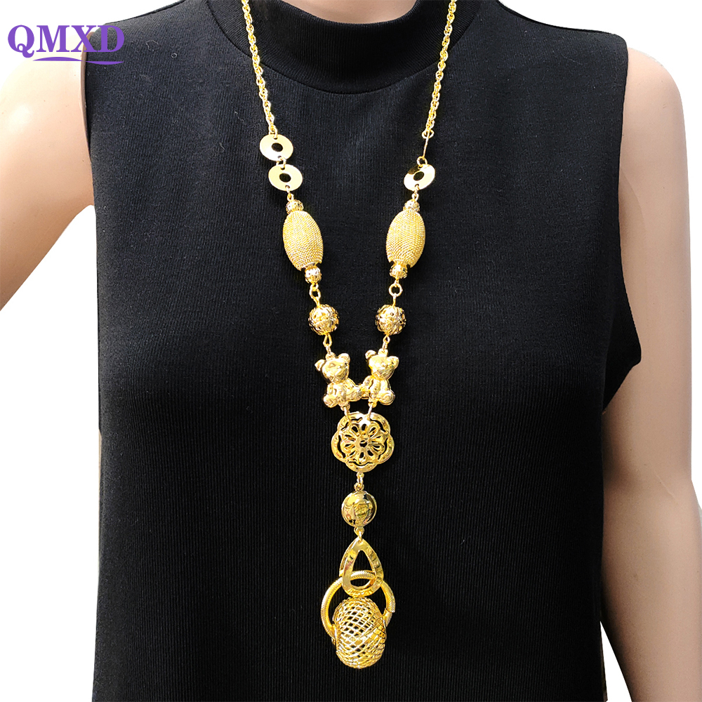 Fashion Gold Color Necklace For Women Dubai three-layer Long Chain  Necklaces Pendant Arab Hollow Big Round Vintage Jewelry