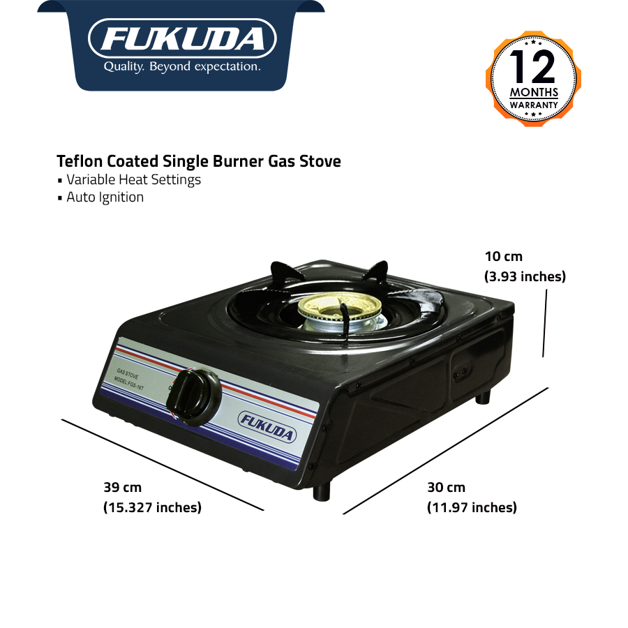 Fukuda Gas Stove Single Burner Teflon Coated with Auto Ignition FGS16T