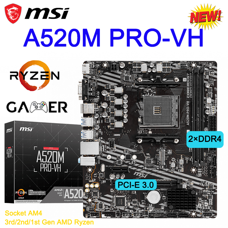 AMD Ryzen MSI A520M PROVH Motherboard Socket AM4 Dual Channel DDR4