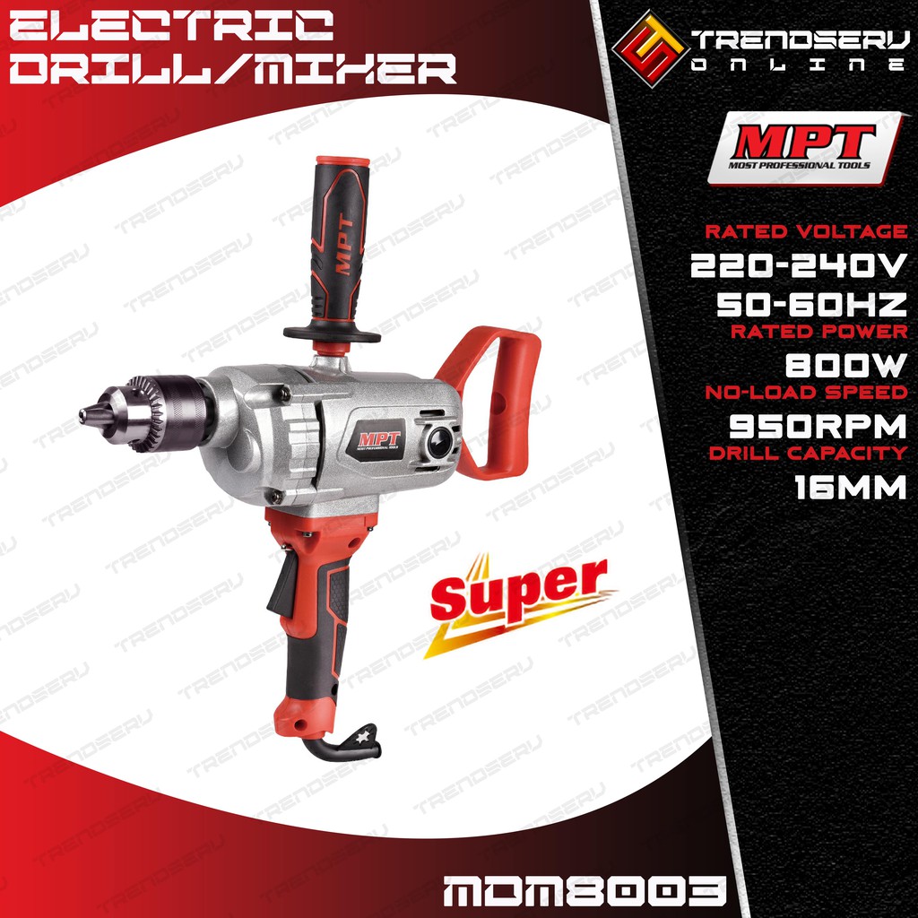 4L*MPT Electric Drill/Mixer 16mm 1200w MDM8003 with FREE RUBBER GLOVES