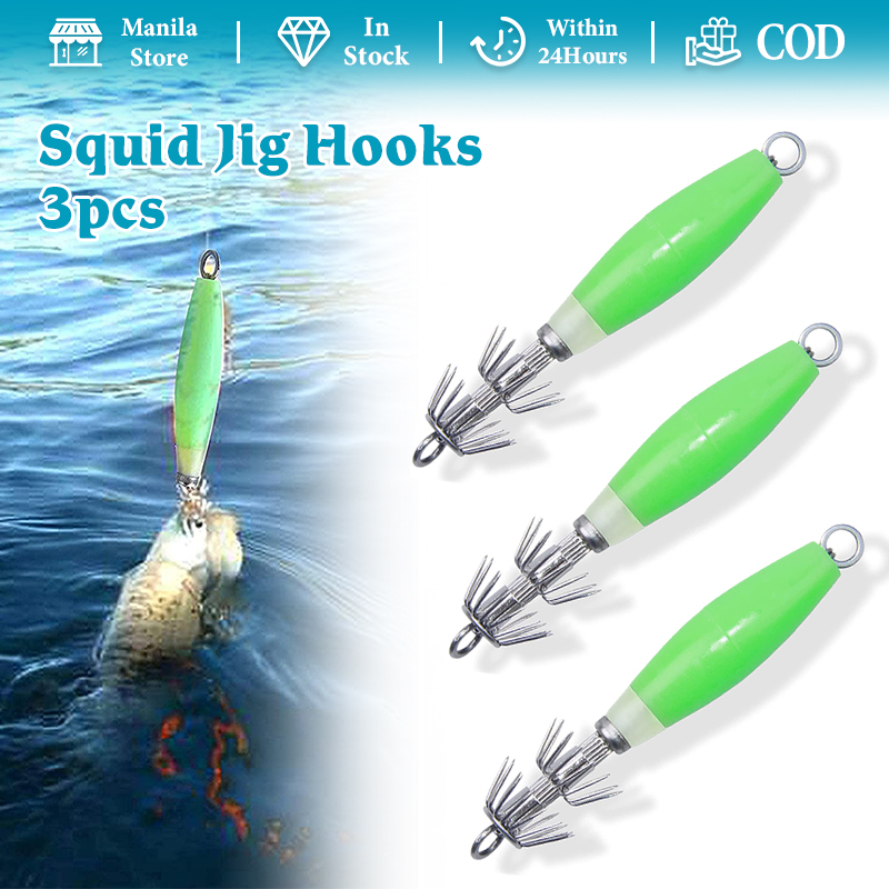 3PCS Luminous Squid Jig Hooks Fluorescent Squid Lure for Night Fishing