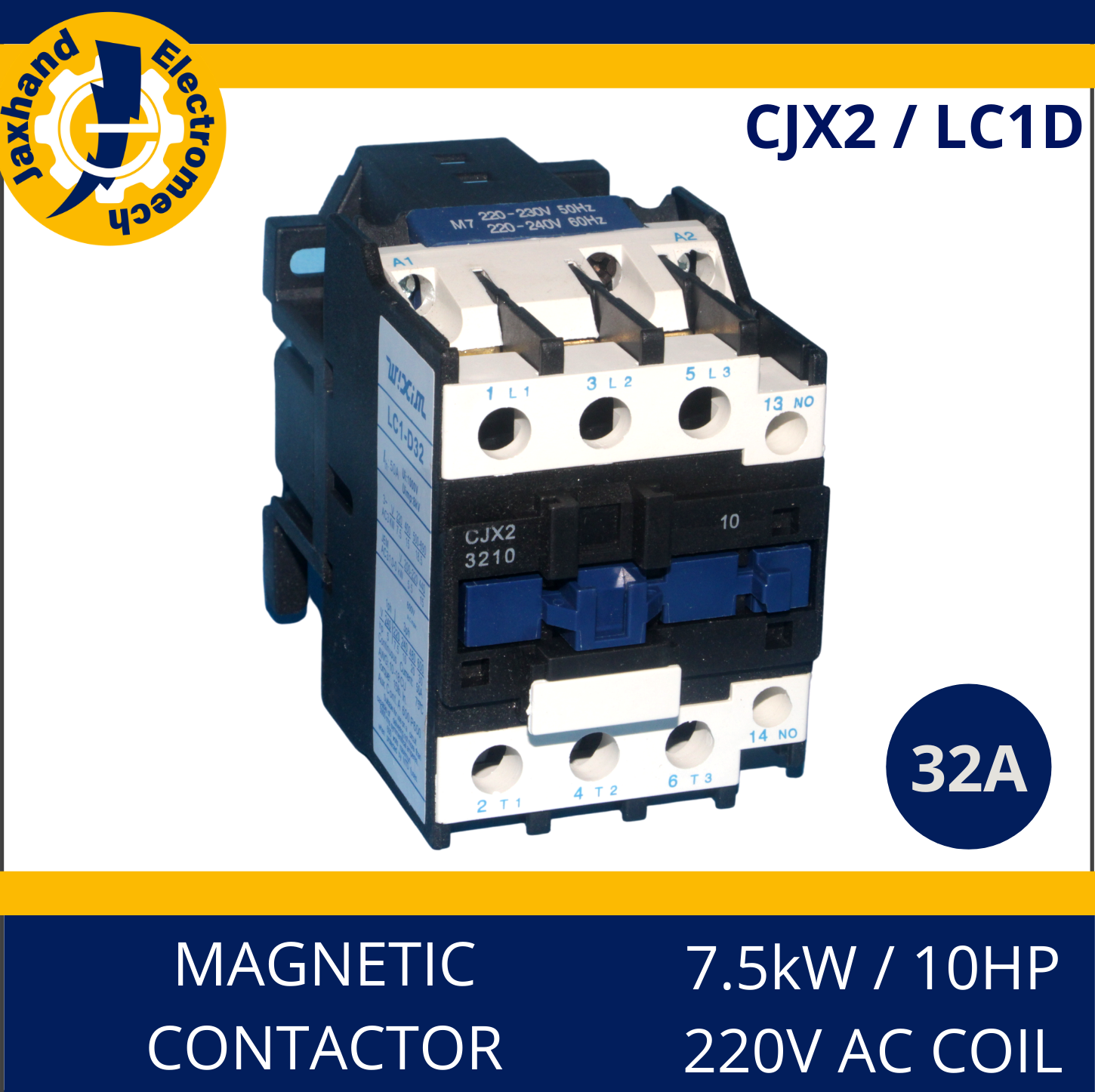 Contactor CJX2D3210, 32A, 3phase Motor 7.5kW/220V, 15kW/440V