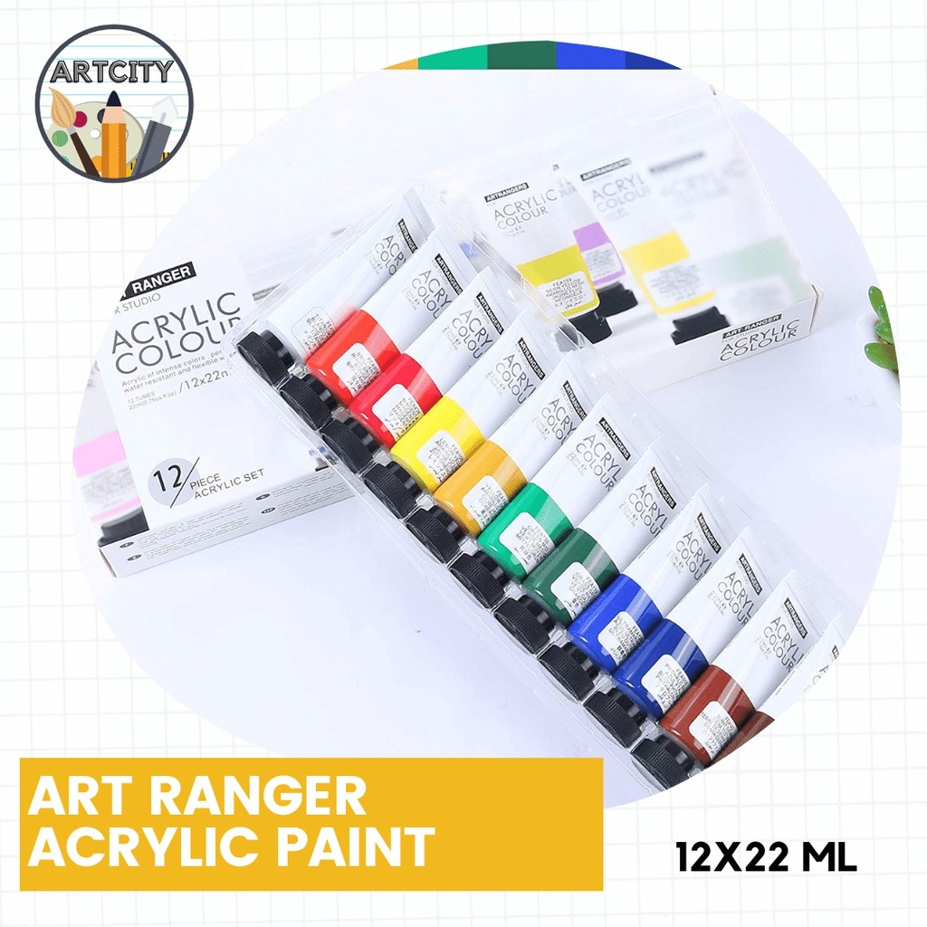 water8 Art Ranger Acrylic Paint Set of 12 Primary or Regular Colors