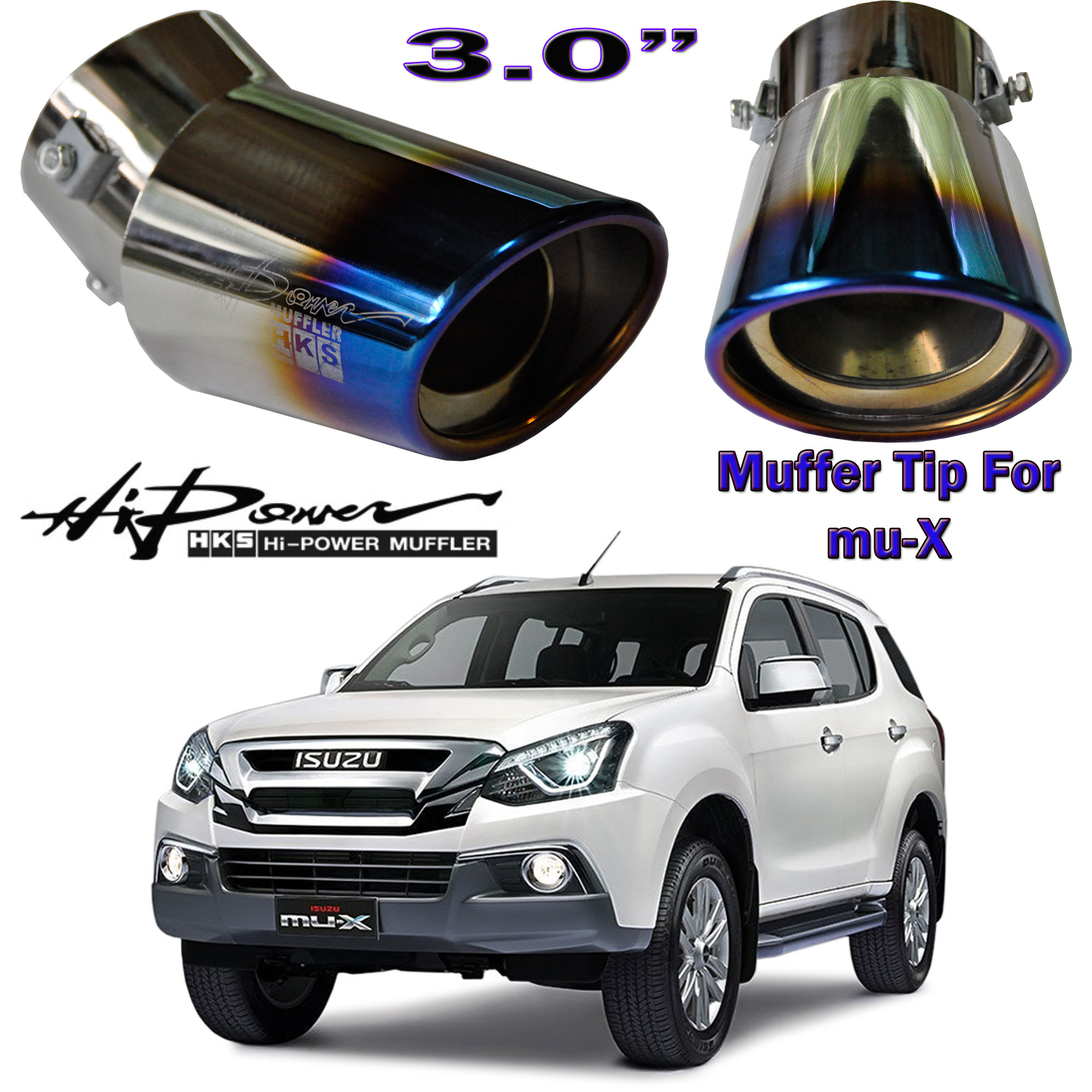 Isuzu Mux HKS 3" MUFFLER TIP Curved Car Universal Burned Exhaust Tip