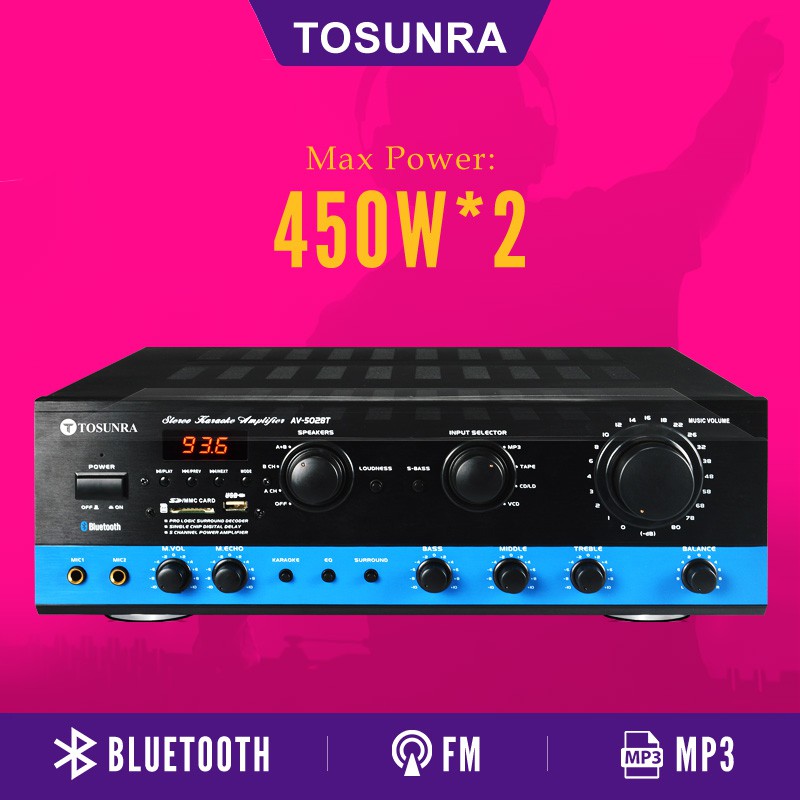 Tosunra Power Amplifier with LED Display Bluetooth USB&TF/SD Card