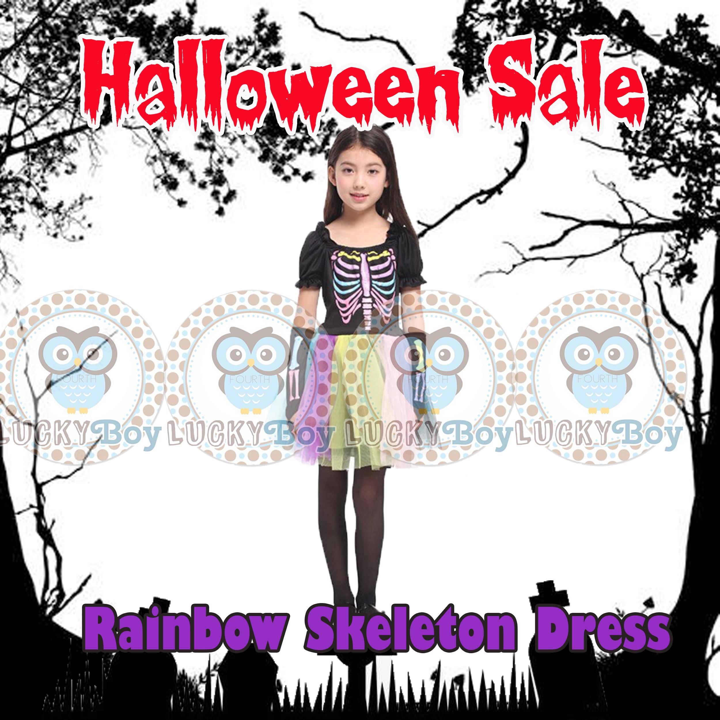 Lucky Boy Rainbow Girl Skeleton Dress Kids Halloween Costume for Baby