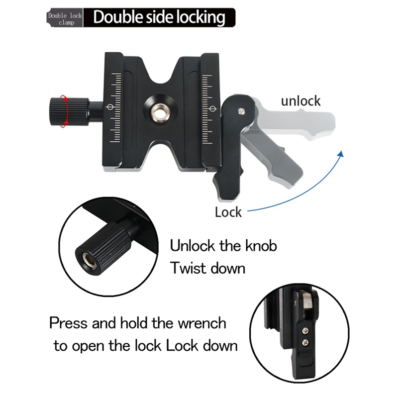 Double Lock Mounting Plate Clamp Quick Release Plate Clamp Adjustable Knob Adapter for Arca Swiss Tripod Ball Head QJ-06