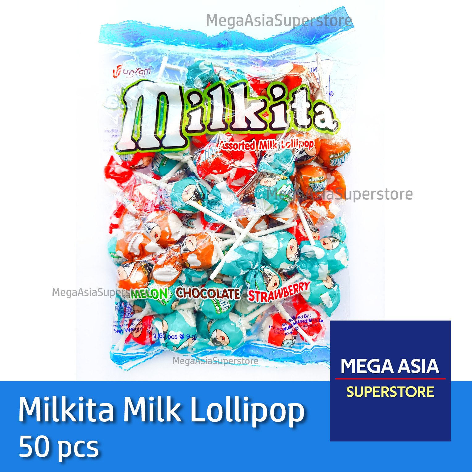 Mega Asia Milkita Milk Lollipop Melon Chocolate Strawberry 50pcs ...