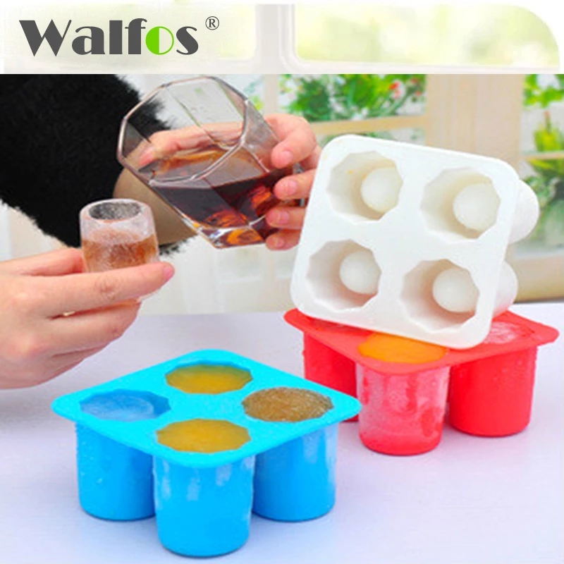  Silicone Shot Glass Ice Molds/Trays for Freezer with 4