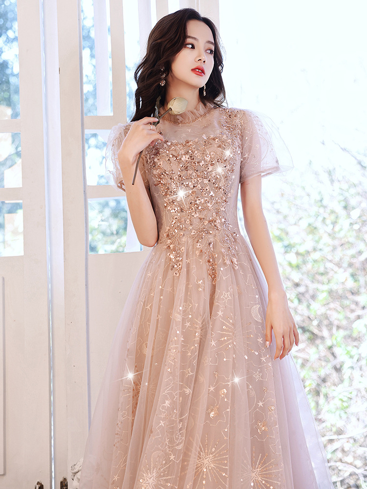 Glary Star Champagne Evening Dresses Female Banquet Temperament