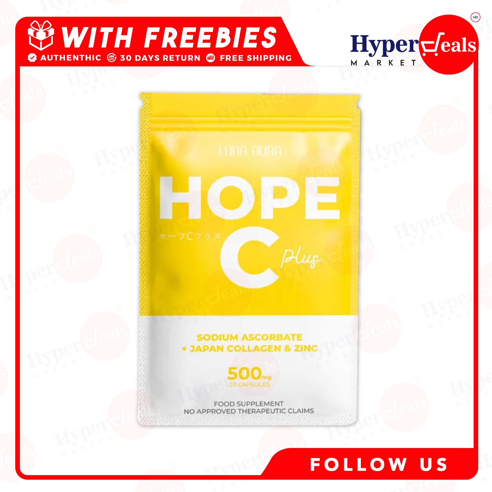 Luna Aura Hope Glow C Plus Sodium Ascorbate + Collagen + Zinc Capsules