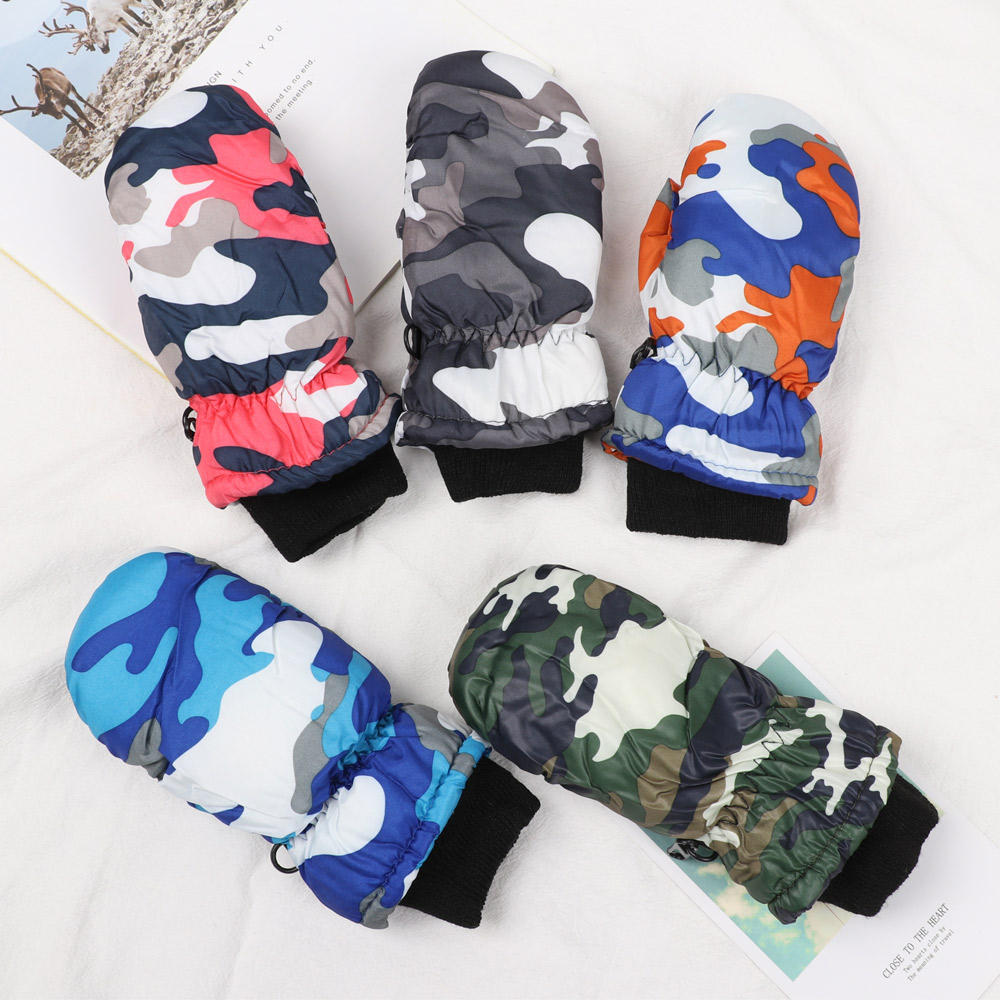 YAN51884 Waterproof Snow Snowboard Windproof Winter Camouflage Thicken Children Gloves Skiing Mittens