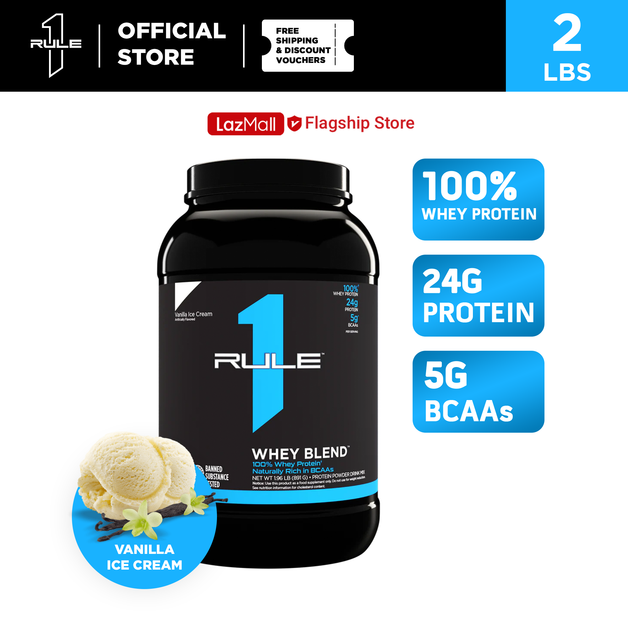 Rule 1 Whey Blend Proteine In Polvere – Gusto Gelato Alla Vaniglia, 462g, 24g Di Proteine Per Porzione, Ricco Di BCAA