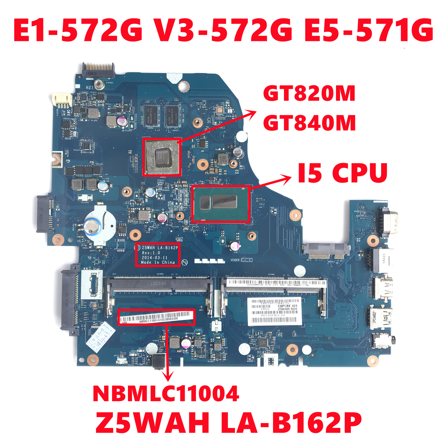 NBMLC11004 MainBoard for Acer ASPIRE E1-572G V3-572G E5-571G