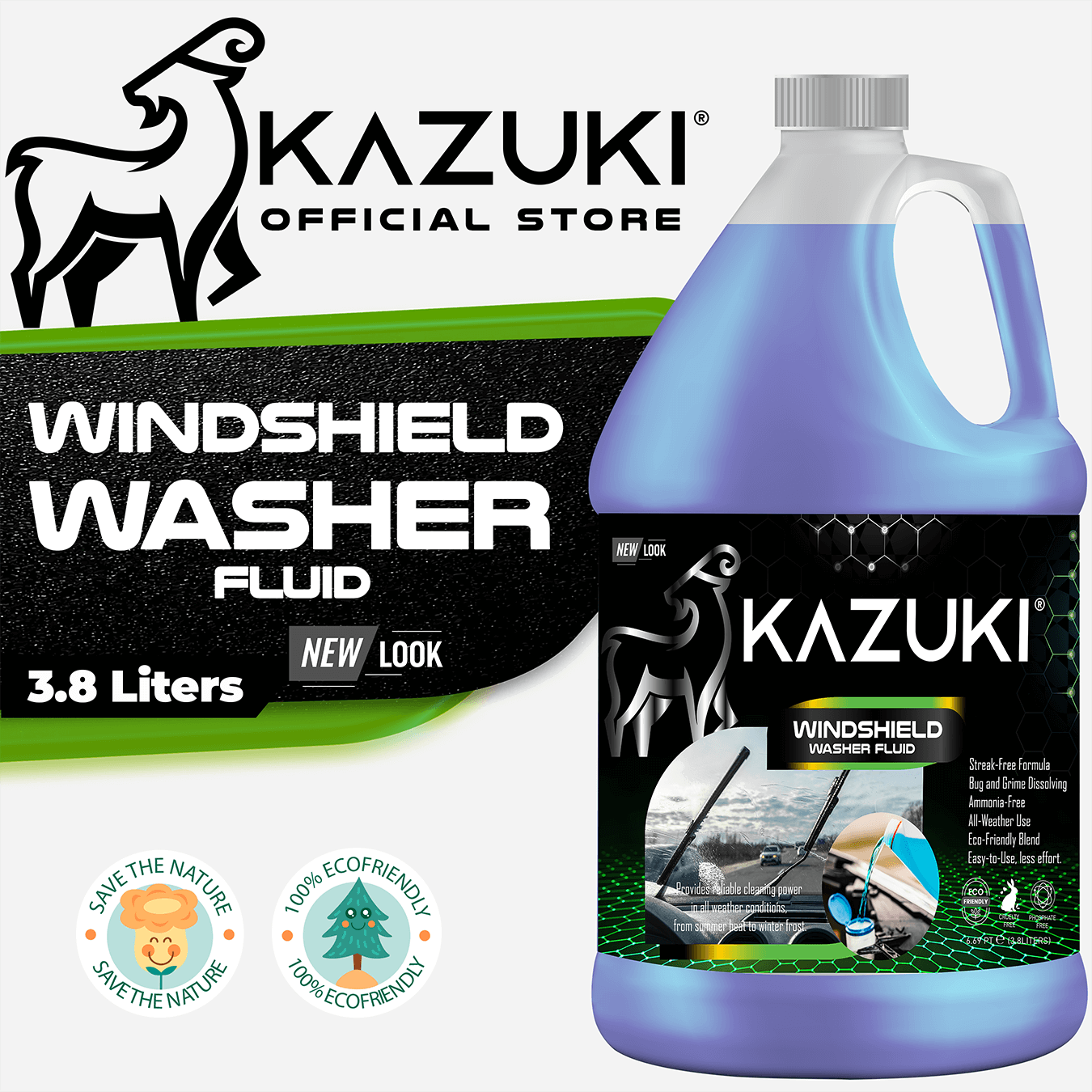 Kazuki Windshield Washer Fluid, Clear Vision, StreakFree, Safe for All