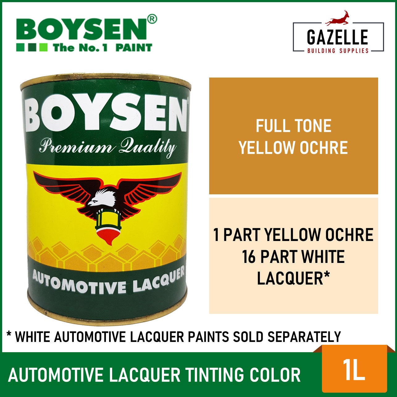 Boysen Automotive Lacquer Tinting Color Yellow Ochre B1306 1L Lazada PH
