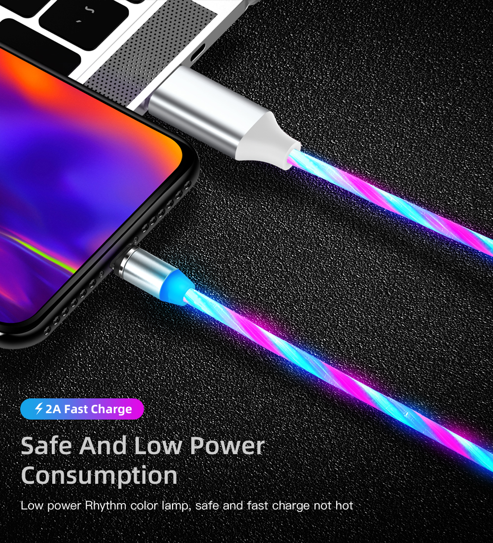 For Android / Type C / Micro USB / for iPhone lightning, Luminous Charger Cable Fast Charging Cord Mag-netic