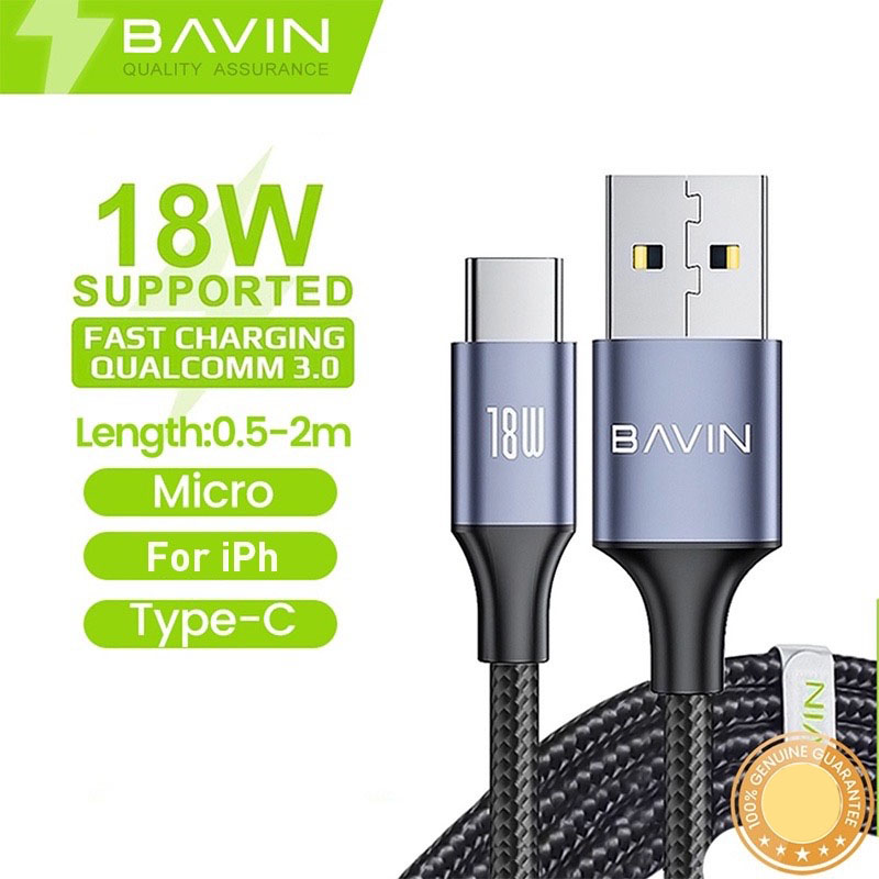 [GK] BAVIN CB201 18W QC3.0 Fast Charging Data Cable Support Charging Nylon Braided