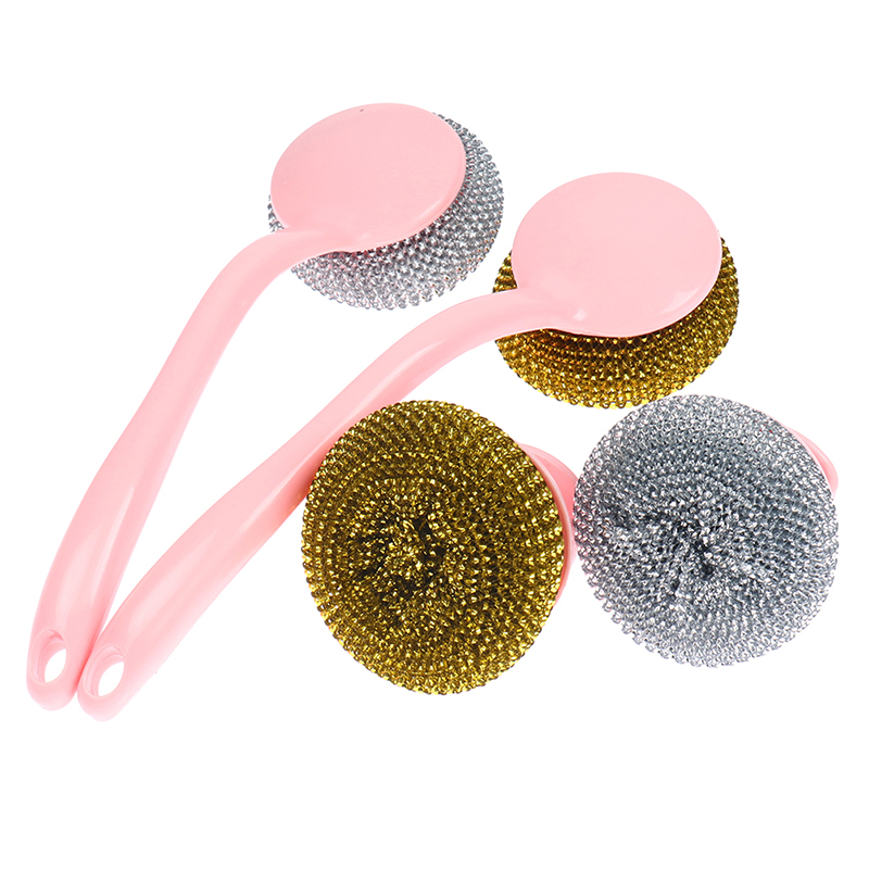 [Fannies] Wire Ball Brush With Handle Pan Cleaning Brush Dish Handle Washing Brush