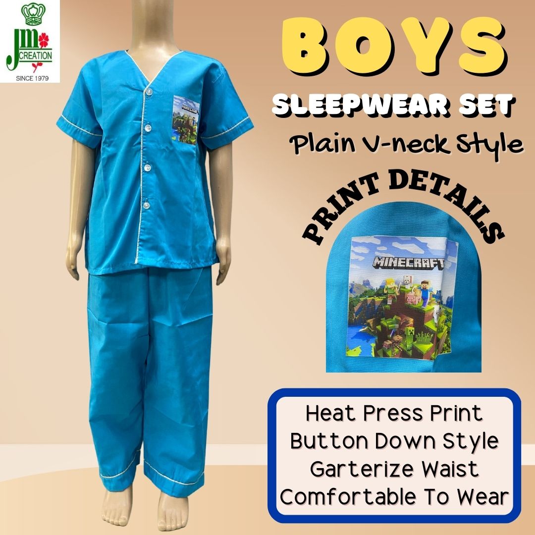 12 TO 13 YEARS OLD BOYS PLAIN VNECK BUTTON DOWN WITH LONG PAJAMA PANTS SLEEPWEAR SET BY JM