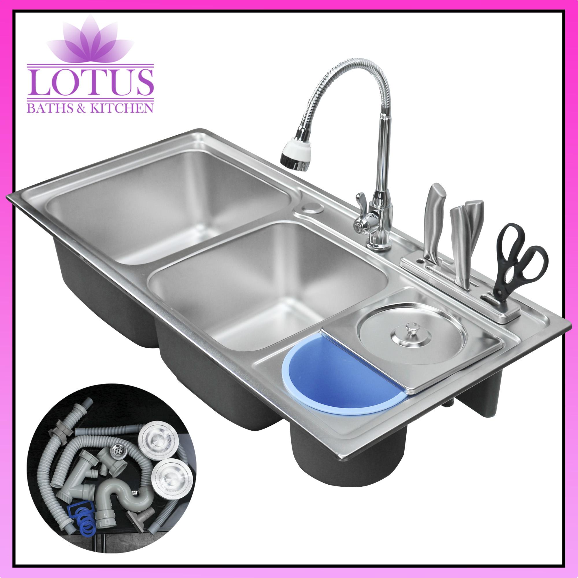 Lotus 9143 91x43x22 5cm High Quality Durable Stainless Steel Kitchen Sink Set Silver