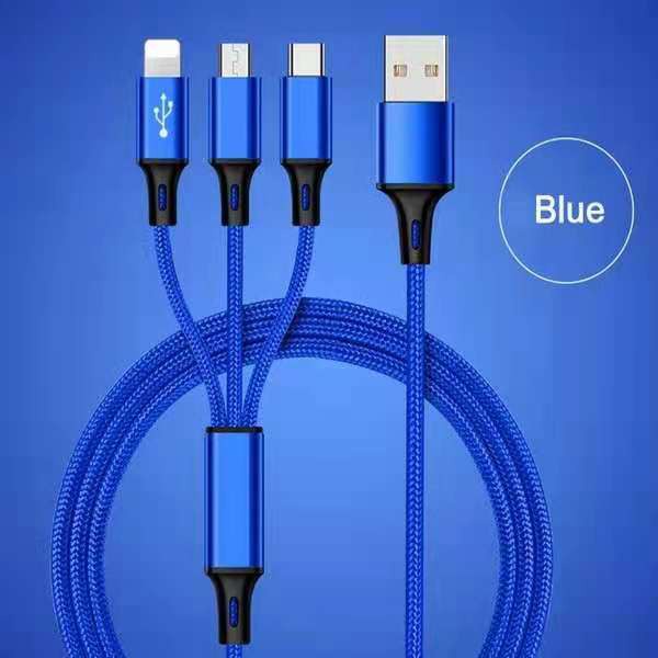 3 in 1 usb charging cable 2.4a fast charger cable type c / lightning iphone ios / android micro