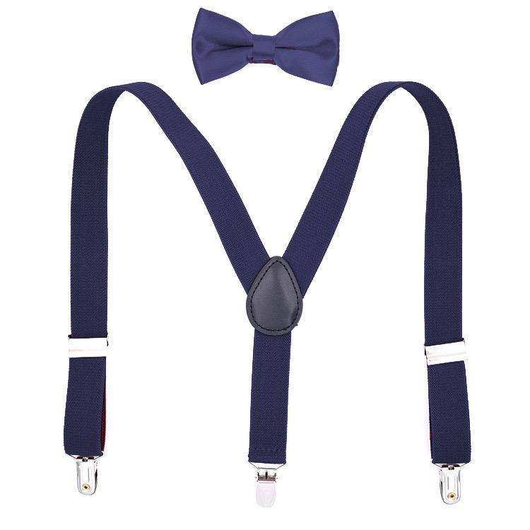 Adjustable Suspender for Kids with Bow Twin Pack Navy Blue Elastic Galas  Suspenders and Silk Bow Tie For Boys, Girls, Kids, Children.
