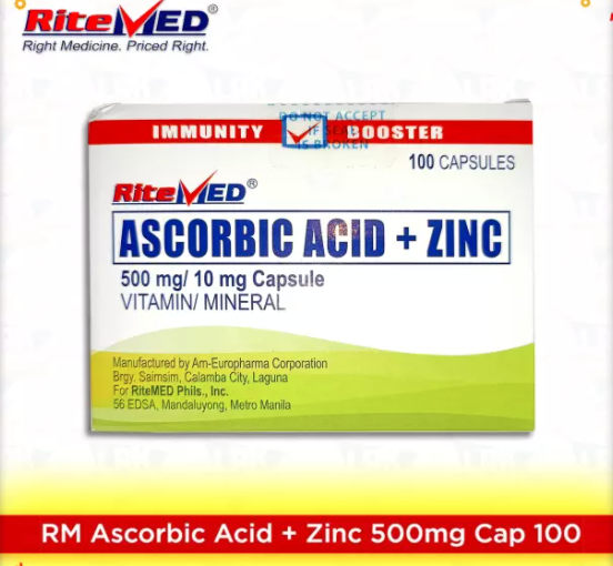 RiteMed Ascorbic acid + Zinc (100 Capsules) 500mg / 10mg promo 10/2023