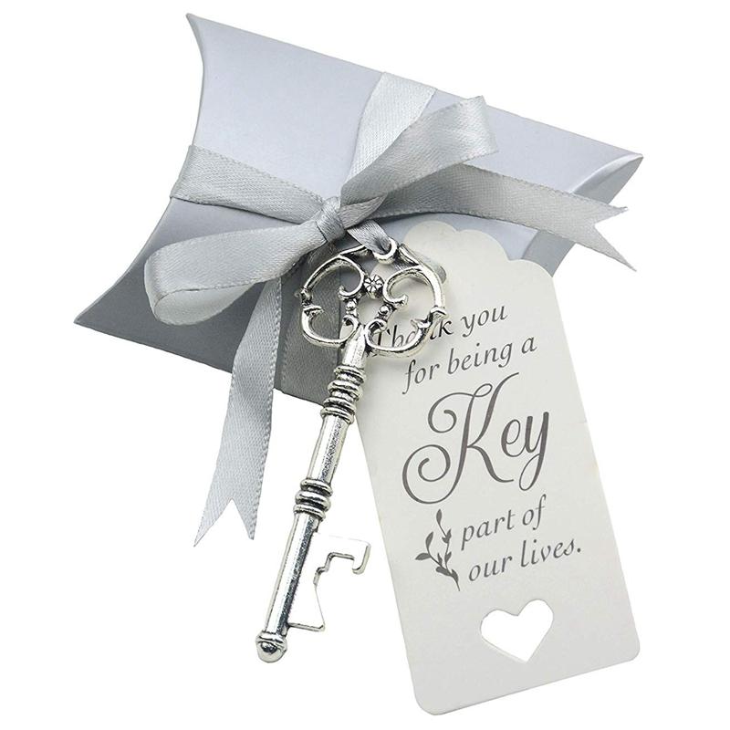 Antique Silver 50 Set Skeleton Rose Key Bottle Openers with Candy Box In Antique Vintage Style Escort Tags French Ribbon As A Gift Souvenir At Wedding Party Supplies