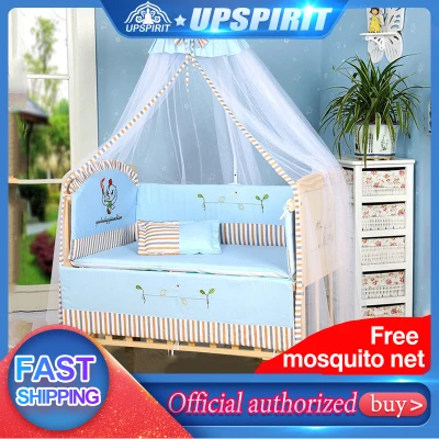 【With roller + mosquito net】Kuna Wooden Crib on sale wooden shelves bed chair crib for baby Rocker Crib with Mosquito Net and Diaper Changing Table Baby Crib Nursery Playpen Solid wood unpainted baby bed bb cradle bed
