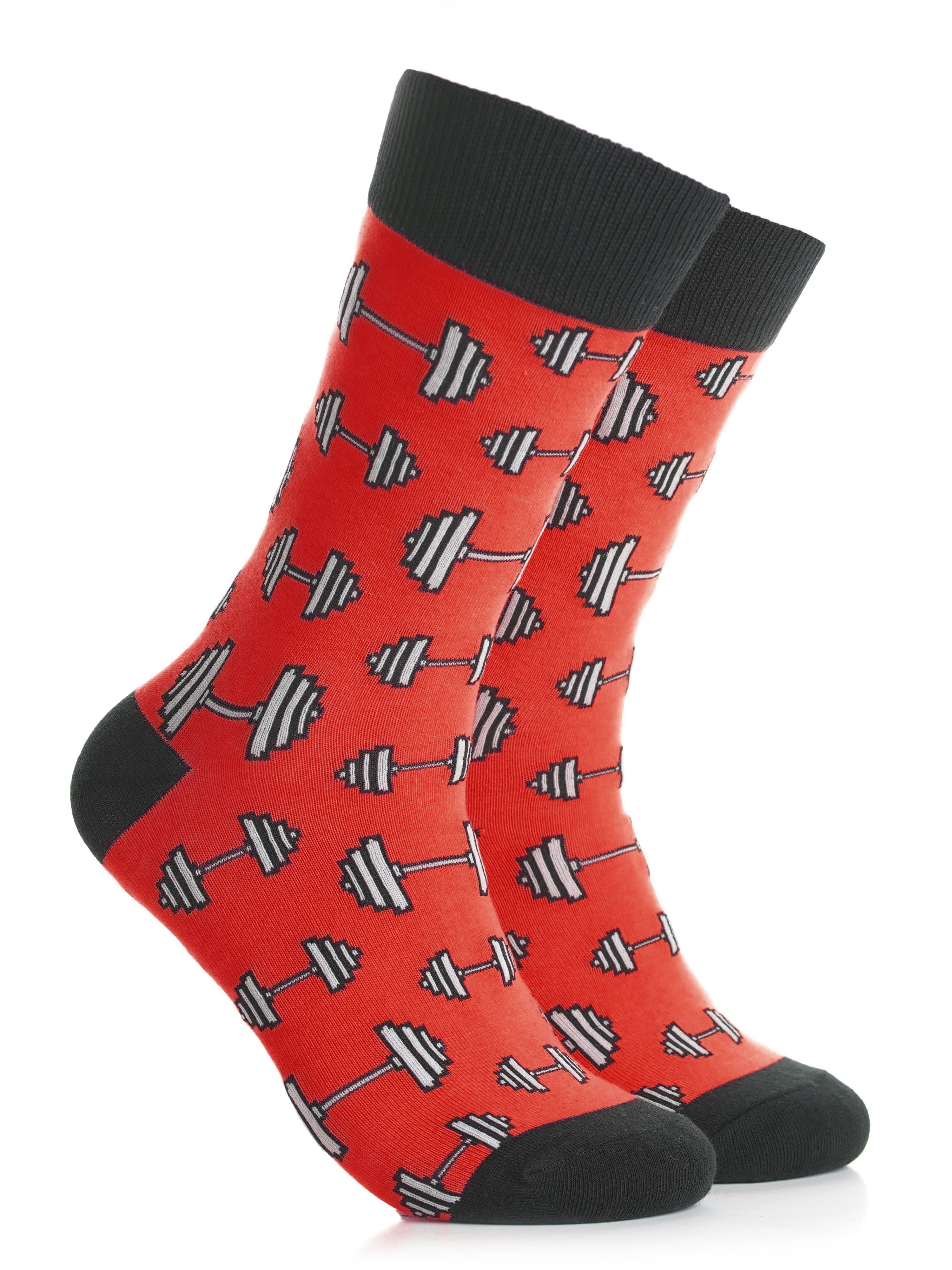 Iconic Socks Barbell Red Pattern Crew length Office Formal Socks ...