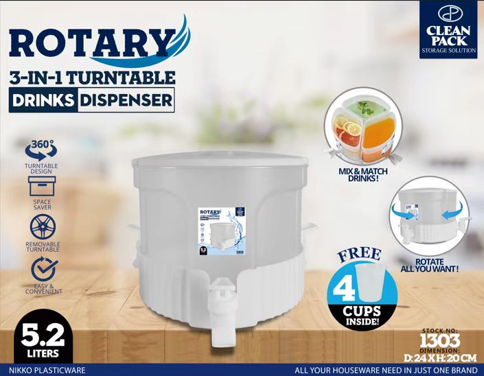 3 IN 1 TURNTABLE/ROTATING JUICE, DRINK DISPENSER 5.2L (1303) Lazada PH