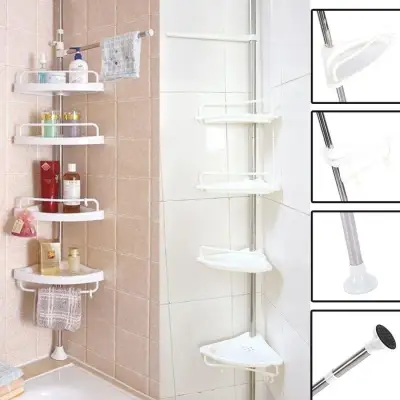 Keimav 4-Layer Bathroom Corner Shelves Rack Bathtub Shower Caddy Holder Shelf Accessory Organizer (White)