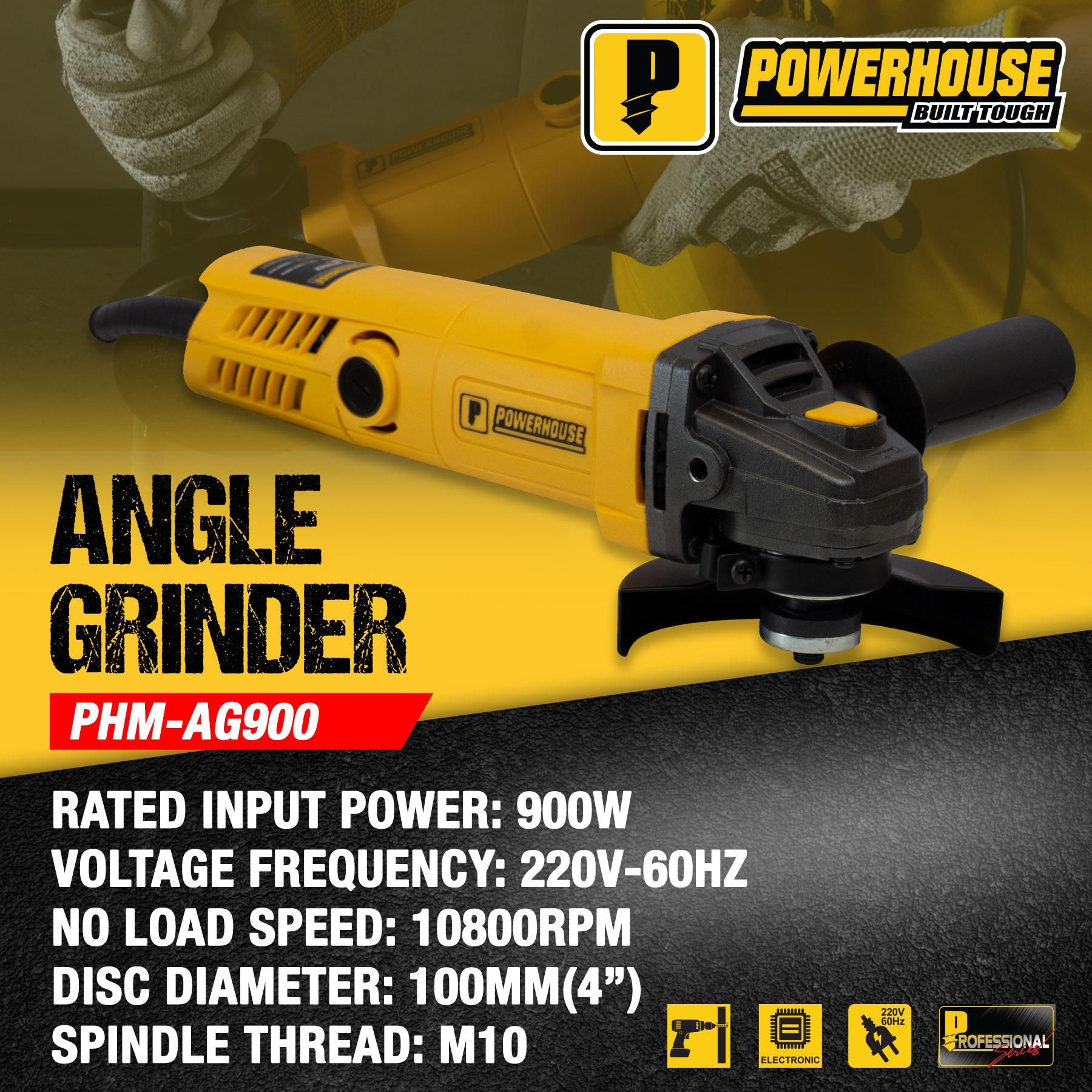 Powerhouse Angle Grinder Set Original Torque Force w/ Back Switch 4