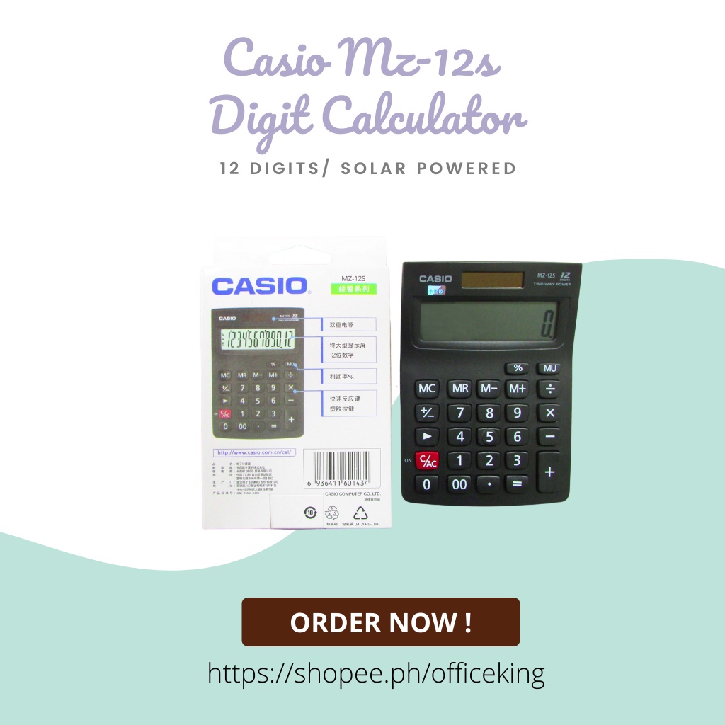 Factory direct sales Casio MZ12S 12 Digits Solar Powered Calculator