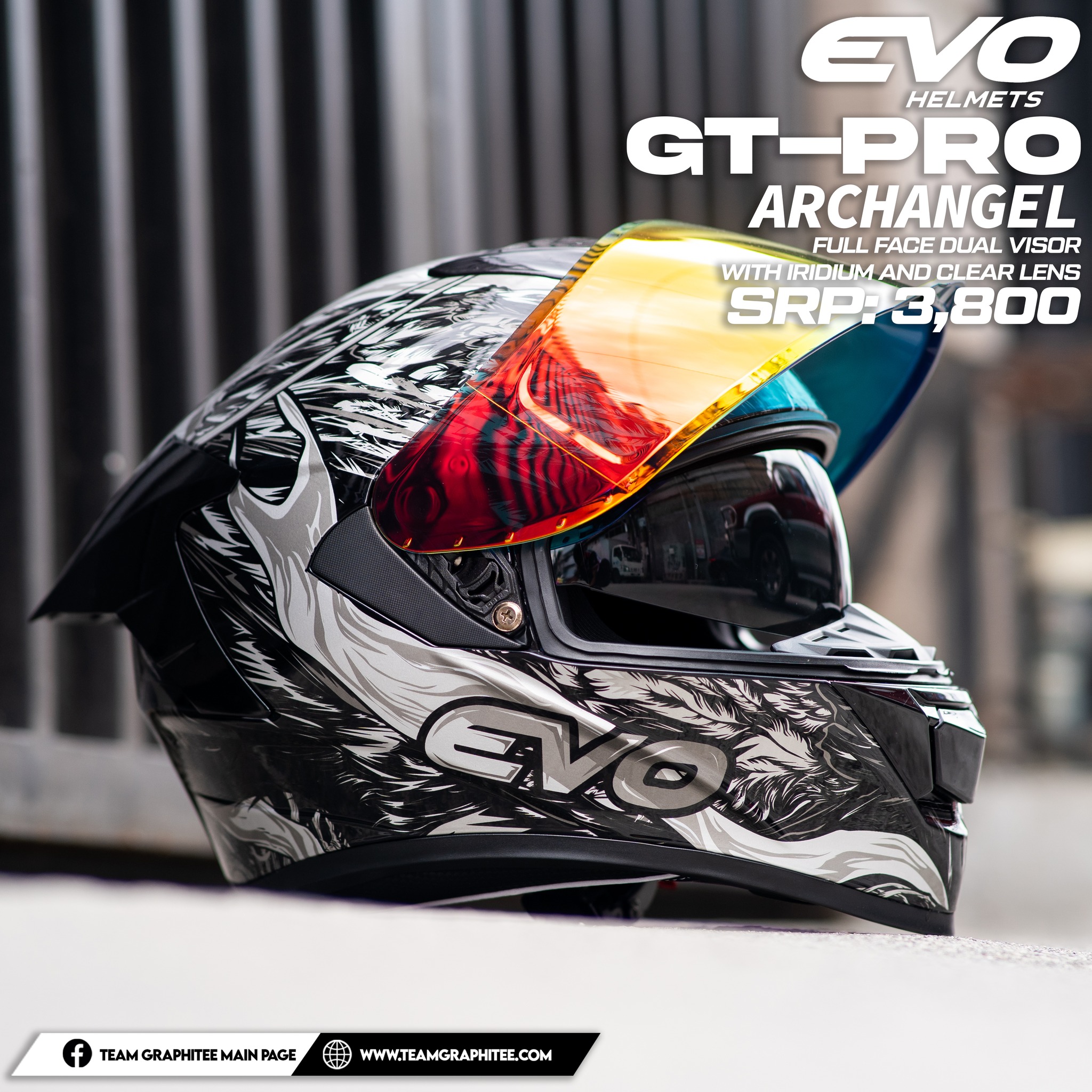 EVO GTPRO ARCHANGEL GRAY FULL FACE DUAL VISOR WITH FREE CLEAR LENS
