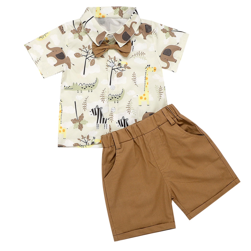 Jungle Safari Costume Baby Boy Brown Suit Elephant Giraffe Print Polo