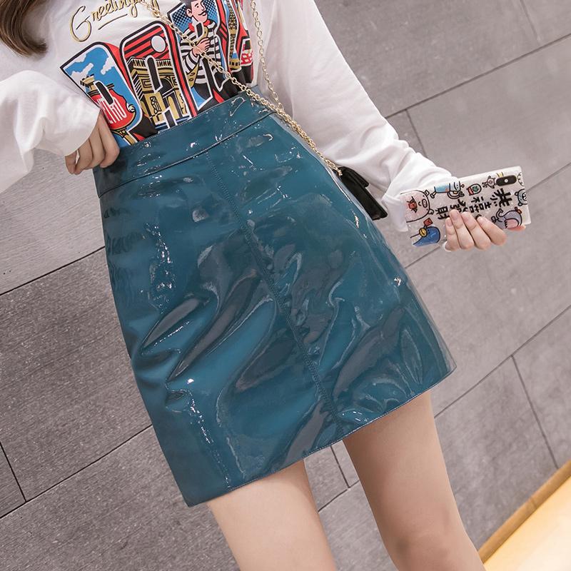 high waist patent leather skirt
