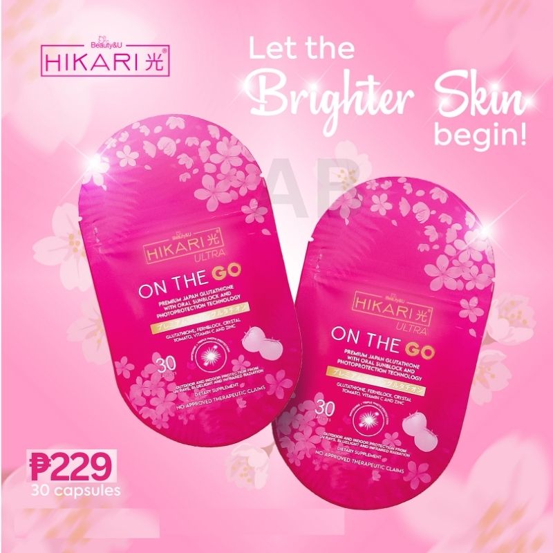 BEST SELLER! New Premium Hikari Ultra Glutathione On The Go Skin Whitening  Slimming Capsules With Japanese Glutathione Oral Sunblock Sun Protection  Anti-Aging Skin Cell Rejuvenating Lightening Glutathione Brightening  Capsule Hydrated Clear Skin