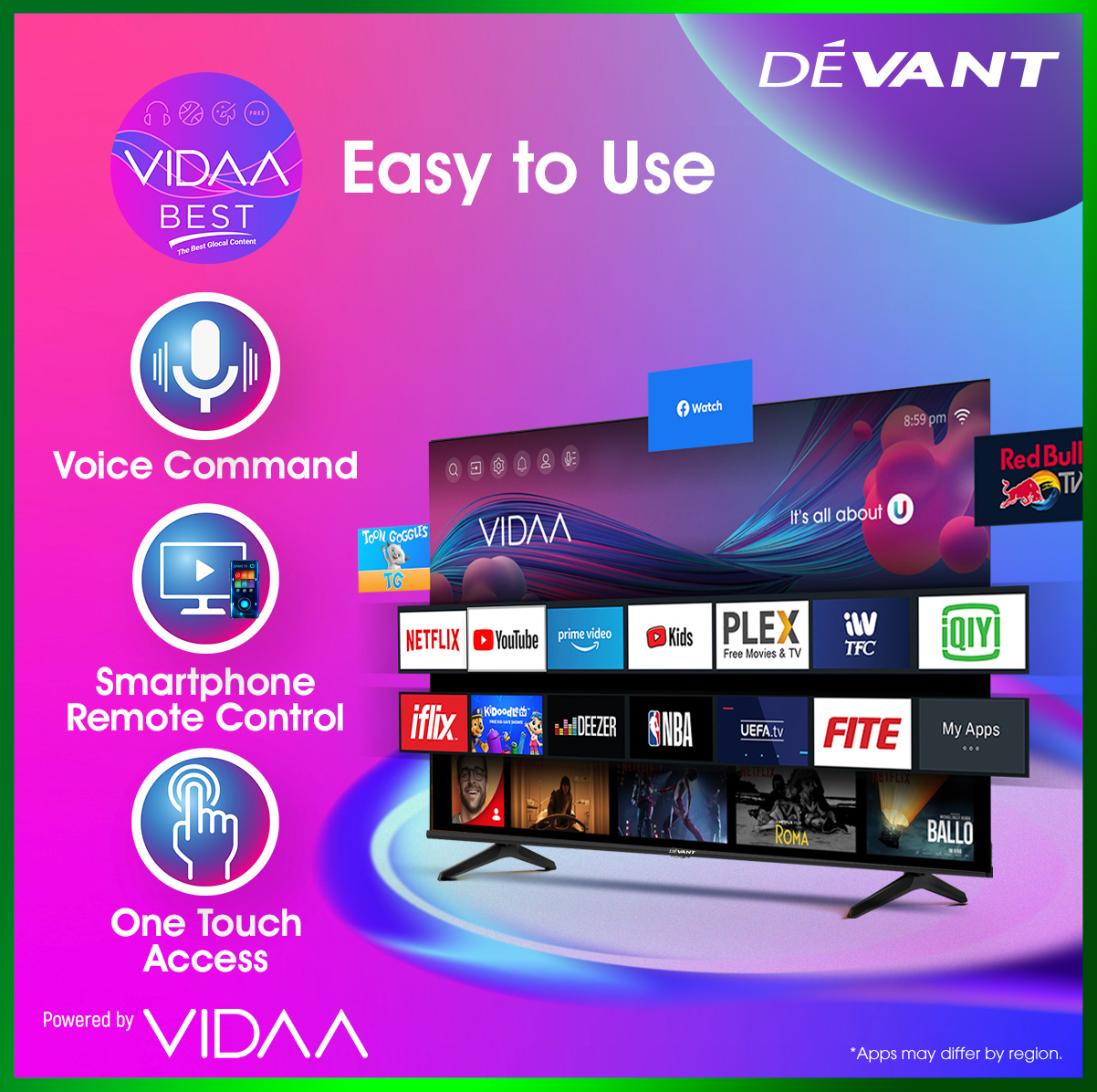 Devant 50 inch 4K UHD VIDAA TV, 50UHD204 Netflix, YouTube, Prime Video, HDR10+, VIDAA Voice