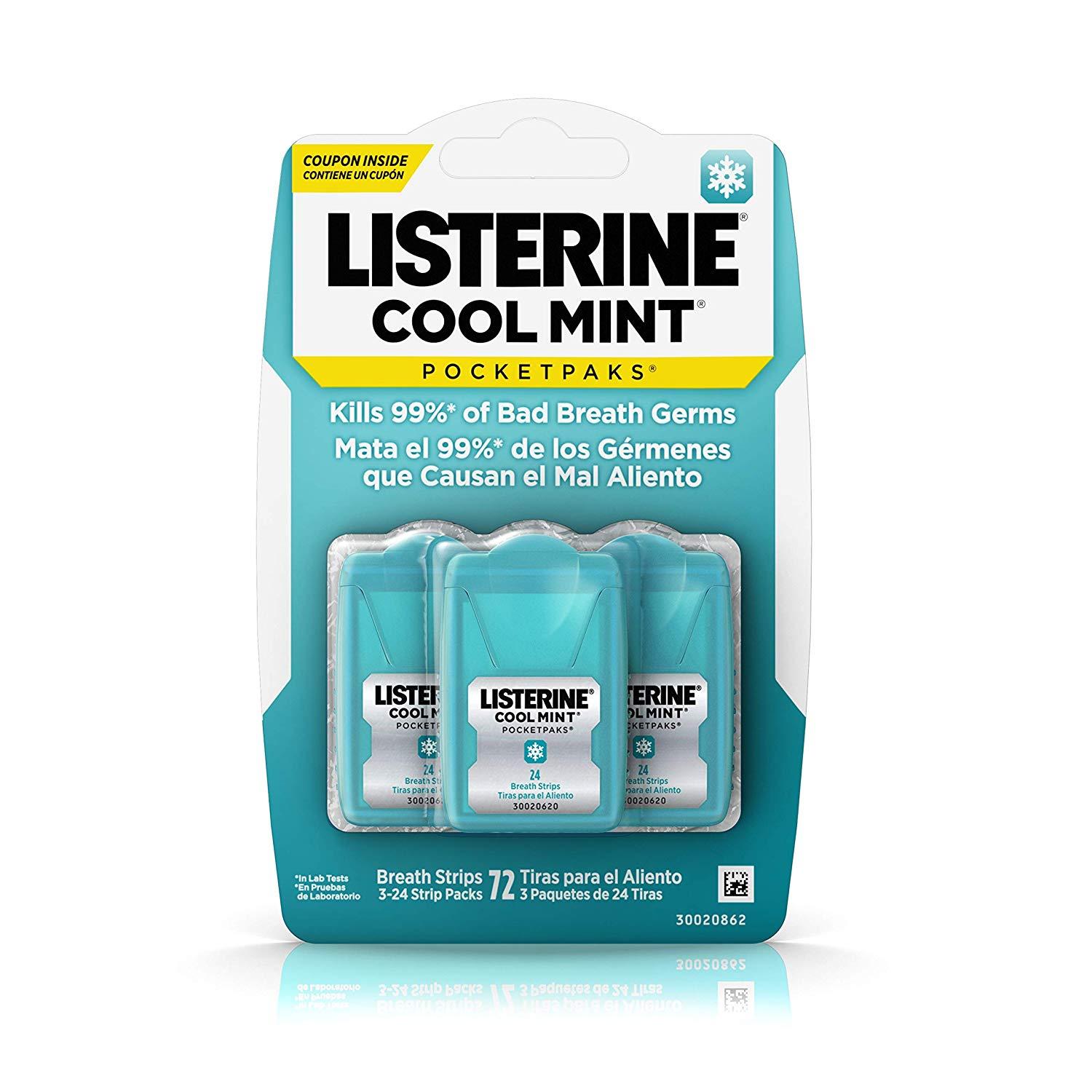 Listerine Cool Mint Pocketpaks Breath Strips Kills Bad Breath Germs, 72 ...