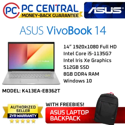 Asus VIVOBOOK 14 K413EA-EB362T SILVER, 14inch FHD-Core i5-1135G7 | 8GB RAM | 512GB SSD | INTEL IRIS XE | WIN10 (PC CENTRAL)