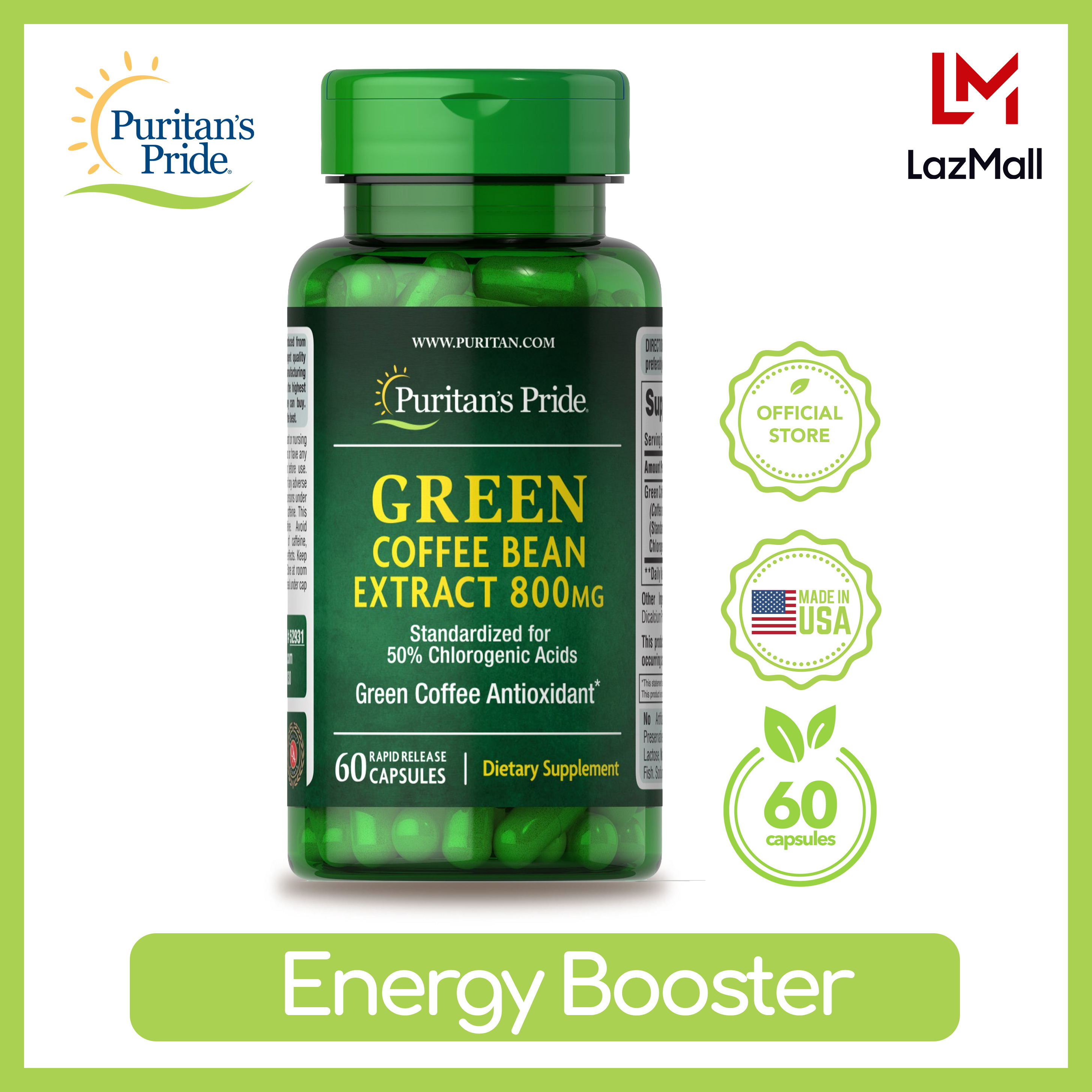 Puritan's Pride Green Coffee Bean Extract 800 mg 60 capsules Lazada PH