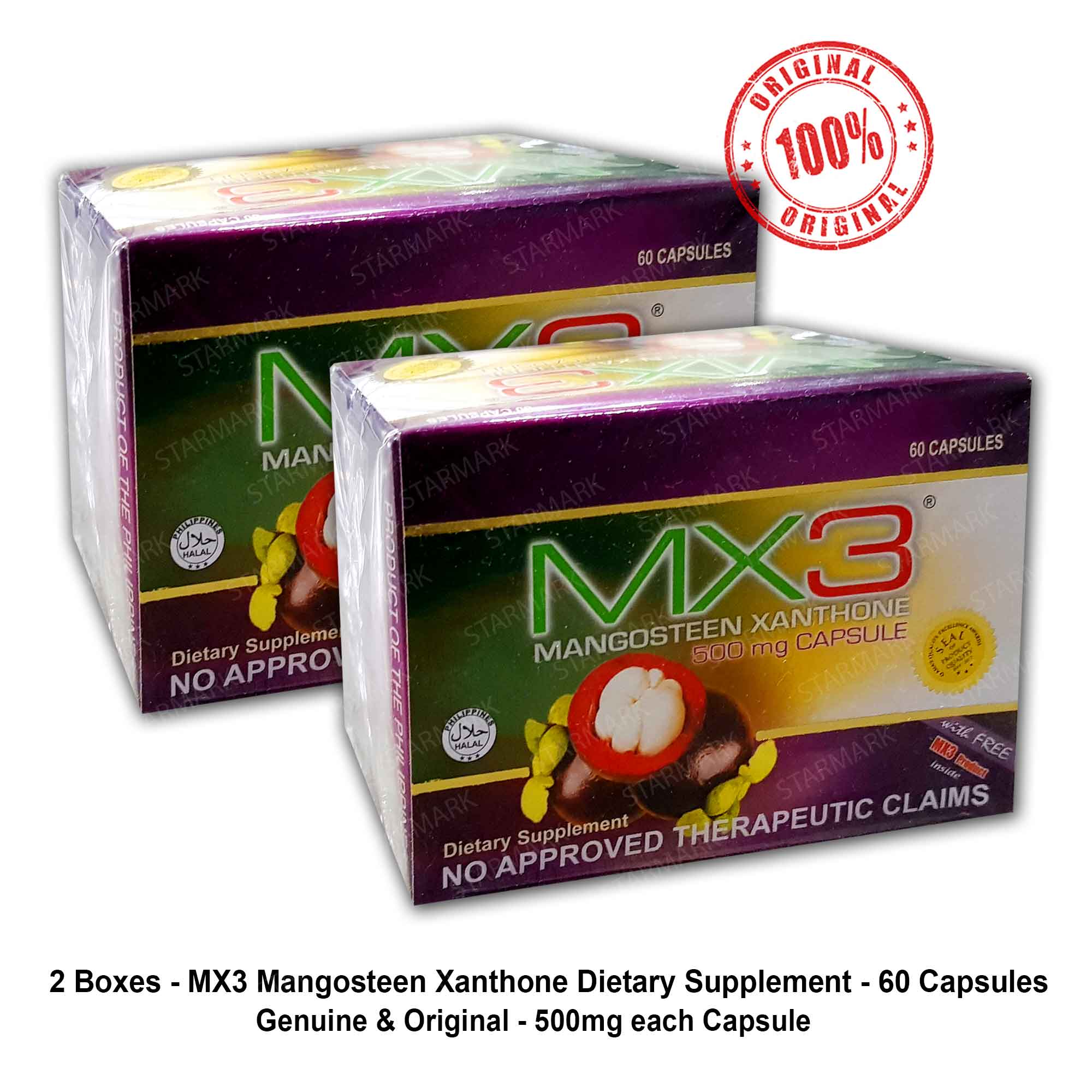 MX3 Mangosteen Capsules Mangosteen Xanthone Capsule 500mg x 60's Authentic Set of 2 Boxes