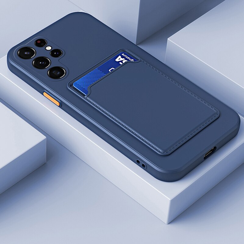 Liquid silicone case for samsung s23 ultra s22 s21 s20 fe s10e s9 s8 plus note 20 ultra 10 plus card slot bag holder phone cover