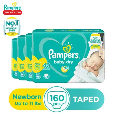 Pampers Baby Dry Taped Diaper Newborn 40 x 4 packs (160 diapers) - (Up to 5kg)