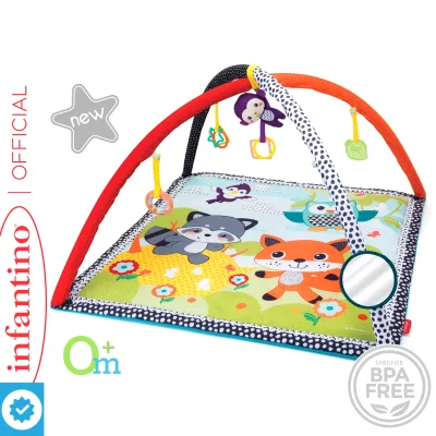 INFANTINO Safari Activity Baby Gym & Play Mat™ (BPA-Free) with Soft Safety Mirror & Hanging Toys
