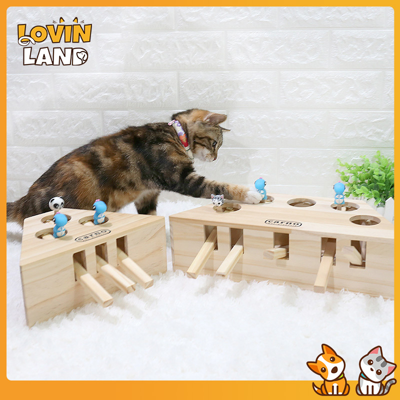 Lovinland Đồ Chơi Cho Mèo Gophers Thú Cưng Chuột Gỗ Nguyên Miếng Chuột Bắt Tương Tác Cào Mèo Có Lỗ Máy Chơi Game Trêu Chọc Đồ Chơi Cho Mèo