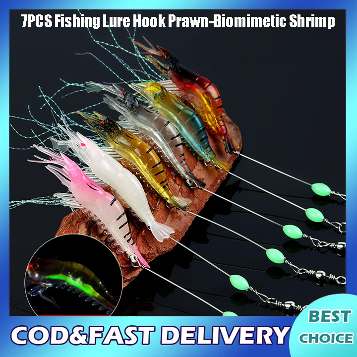 7pcs Fishing Lure Hook Prawn Lure Hook Luminous Shrimp Silicon Soft  Artificial Bait Fishing Tackle Fishing Accessories